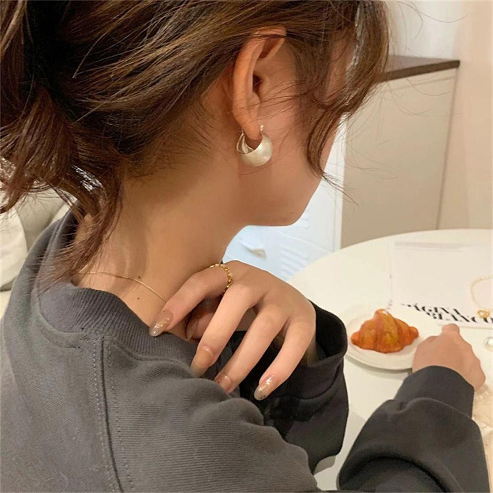 Shaped Brushed Metal Trendy Stud Earrings Women Frosted Earrings Ear Buckles Korean Style Earrings