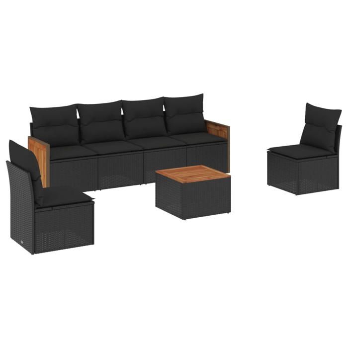 VidaXL Garden Lounge Set with Cushions 7 Pcs, Patio Sofas, Patio Furniture Set, Outdoor Furniture, Black 3227546