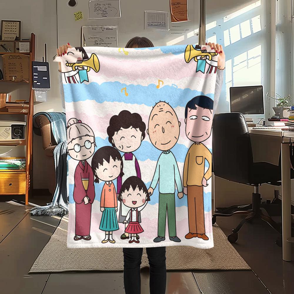 Chibi Maruko‑chan Flannel Blanket, High quality Comfortable for All Seasons, Home Decor, Warmth and Comfort