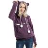 Women's Fashion Casual Top Solid Color Long Sleeve Pet Pocket Hoodie Sweatshirt