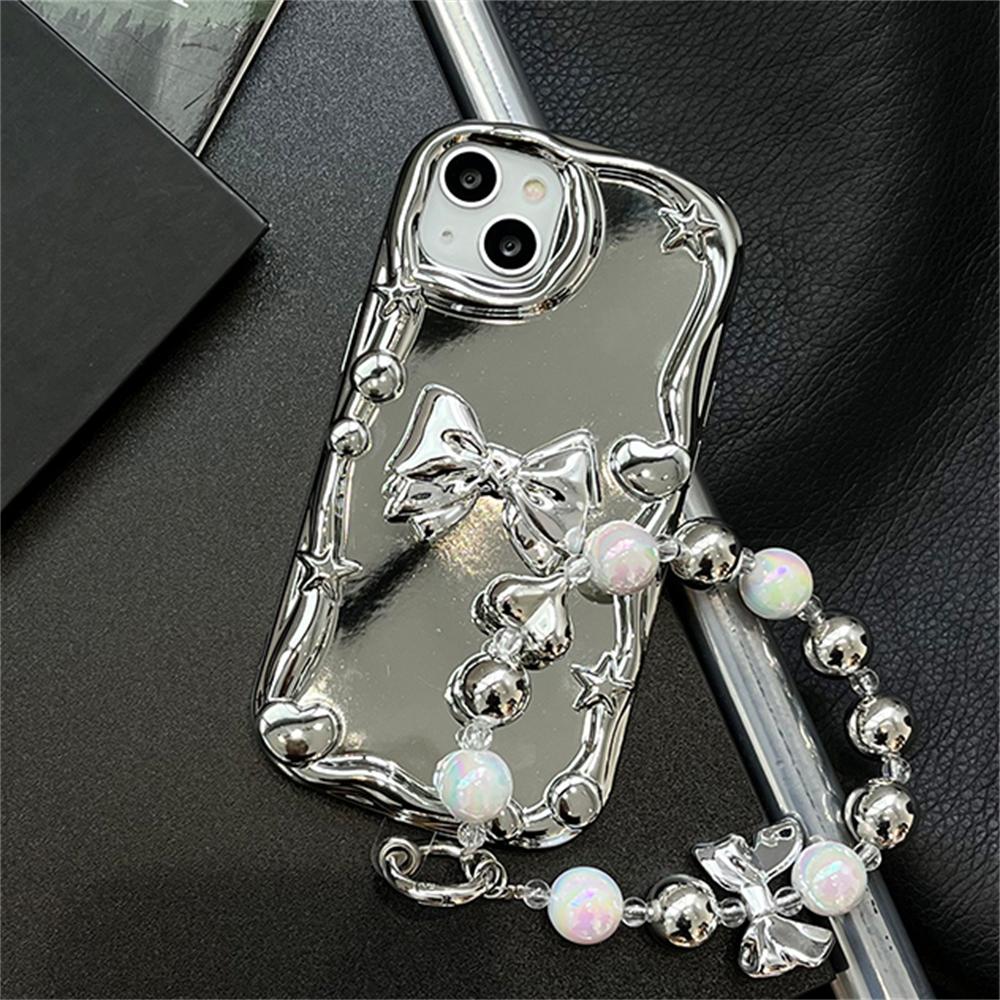 Luksus stilig bowknot armbånd kjede myk plating veske for Iphone 14 13 12 11 Pro Max Xs Xr Xsmax Star Moon støtsikkert deksel