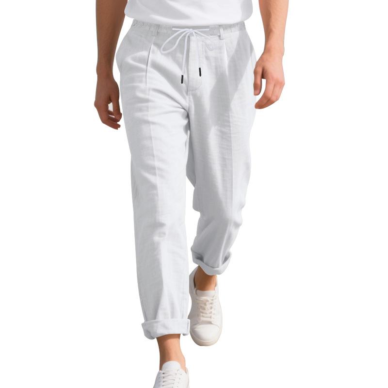 Men's Relaxed Fit Casual Straight-Leg Linen Naples-Style Breathable Trousers