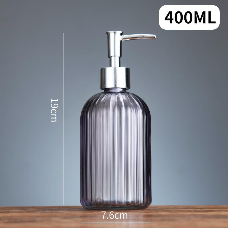 Vertical Stripe Colored Glass Hand Sanitizer Bottle, Transparent & 400 Ml, Press-Type Dispenser, High-Grade Design