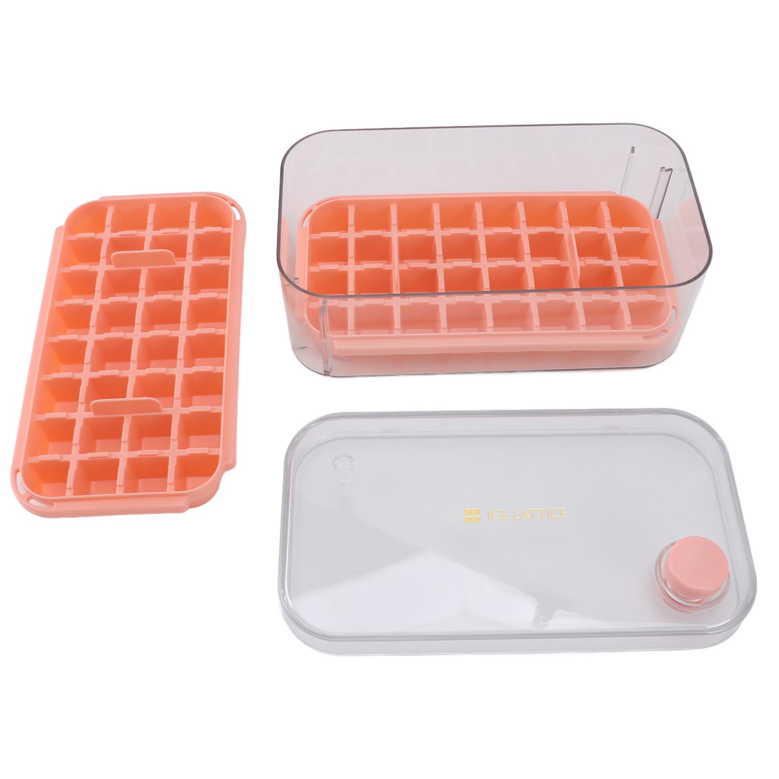 

Ice Cubes Tray Easy Release 64 Grids Large Capacity 2 Layer Ice Maker Mould with Lid Bin Scoop for Cocktail Coffee Pinkish