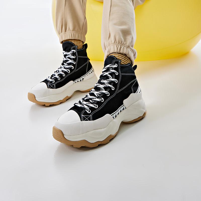 Kappa Fabric Synthetic Leather Retro Sports Comfortable Wear-Resistant High-Top Lifestyle Casual Shoes Women Sneakers Black K0D65VS27-990