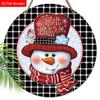 Buffalo Plaid Wooden Christmas Sign with Snowman Pattern - Navidad Round Sign for Yard Door Wall Hanging Decor - Ideal Christmas Decoration