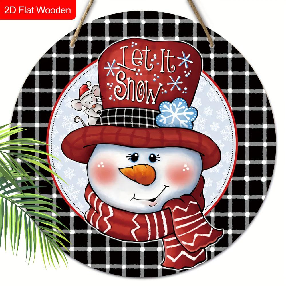 Buffalo Plaid Wooden Christmas Sign with Snowman Pattern - Navidad Round Sign for Yard Door Wall Hanging Decor - Ideal Christmas Decoration