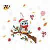 Creative Gift for Friends Cute Christmas Owl Window Sticker, Snowy Branch Candy Glass Decal, Waterproof Self Adhesive Seasonal Wall Art Xmas