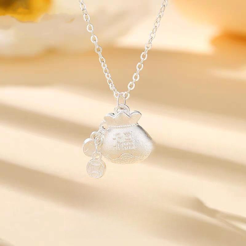 Lucky Bag Solid Ancient Chinese Style Pendant Simple Literary Clavicle Chain