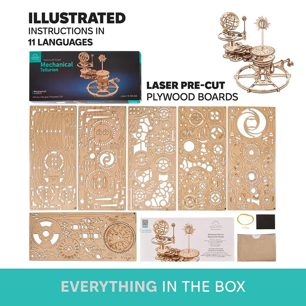 Ugears Mechaniczny Tellurion 70167 Drewniane Rękodzieło Modelarstwo Bez Kleju i Narzędzi dla Dorosłych Dzieci Puzzle, i Zestaw, Wymagane, i