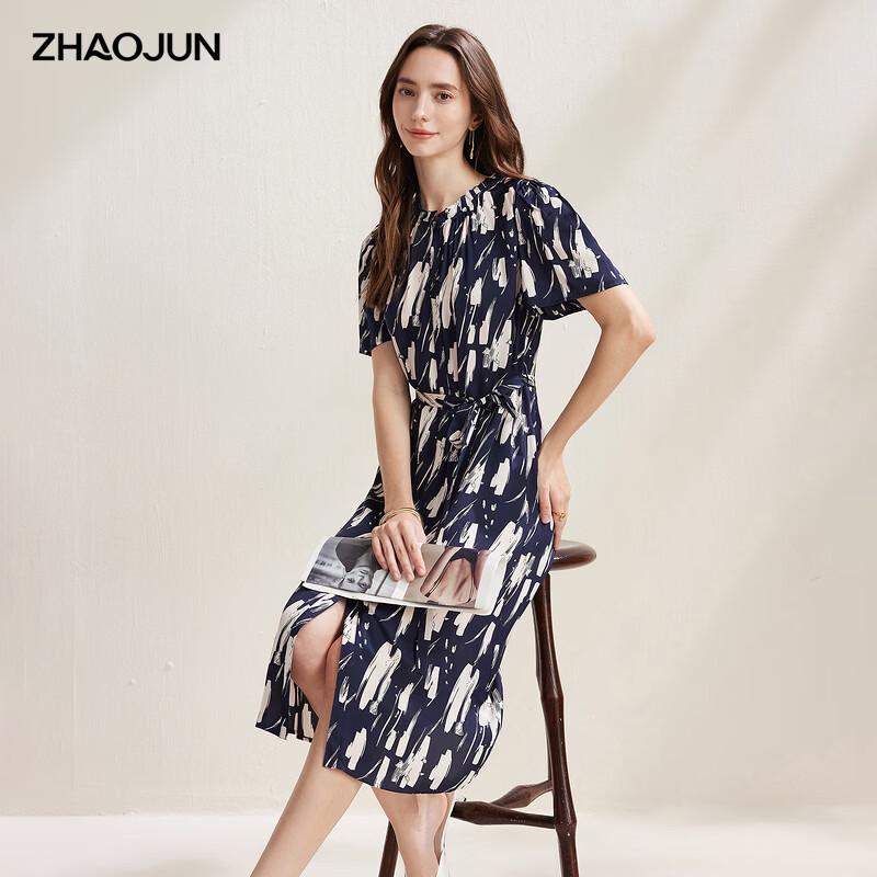 Zhaojun Women s Mulberry Silk Printed Short-Sleeve Slit Dress XL