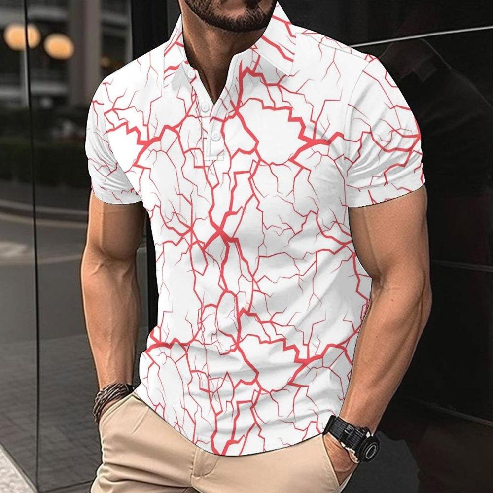 Summer Men s Polo Shirt Printed Short Sleeved Button Up Collar T-shirt Casual Top S красный
