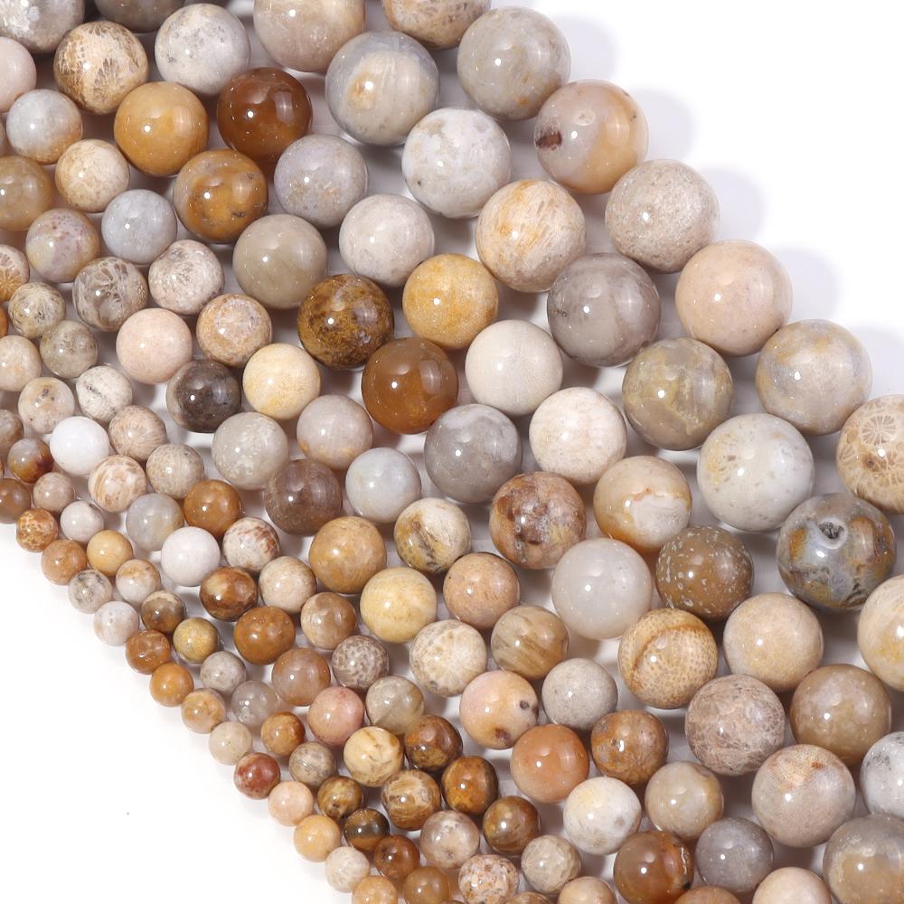 Natural Coral Jade Stone Beads 4 6 8 10 12mm Chrysanthemum Agate Round Spacer Beads For DIY Jewelry Making Bracelets Necklace