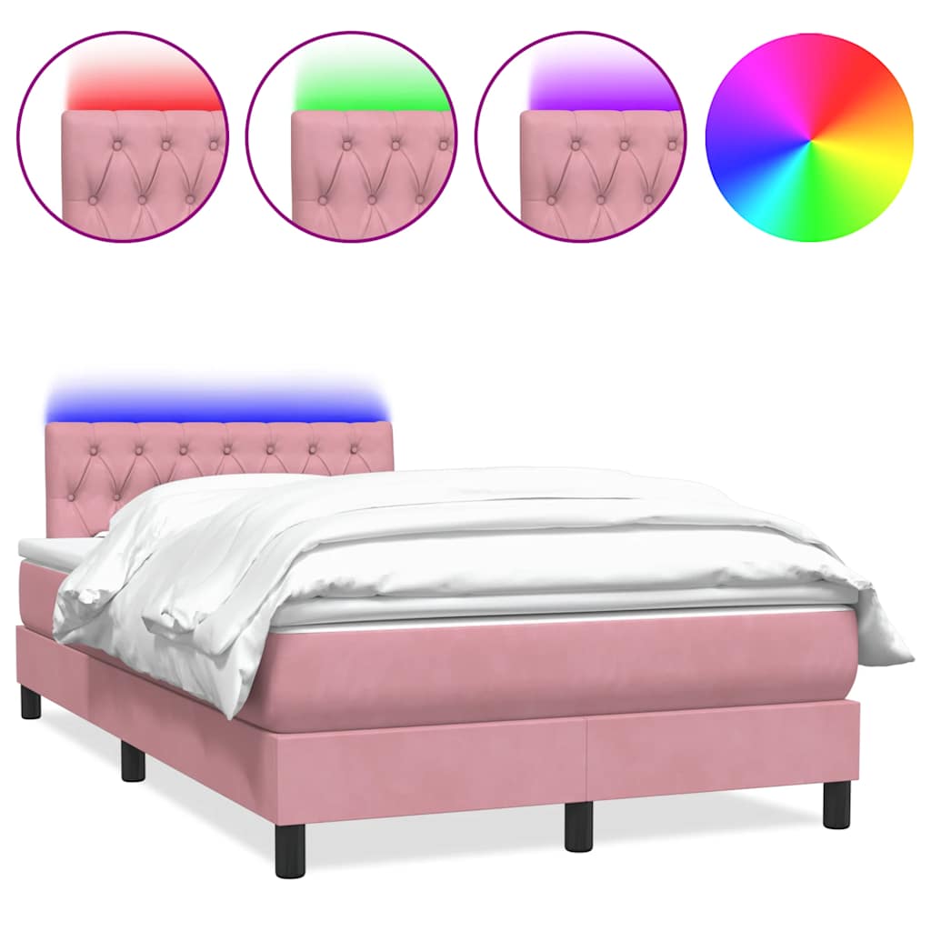Box Spring Bed with Mattress & LED Lighting Pink 120 X 220 Cm Velvet