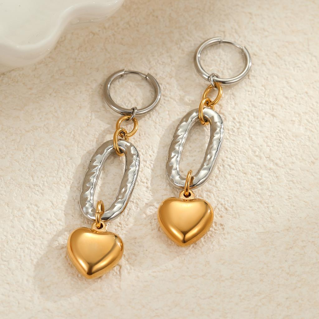 GEMCHIC Women's Two-Tone Heart Drop Earrings, Stainless Steel Gold Plated Geometric Dangle Jewelry