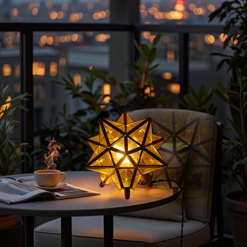 Cerdeco Table Lamp with a Fantastical Star Silhouette - Stand Lamp/Desk Lamp - Brass & Glass - Creates a Dreamy Shadow - Interior Lighting, Indirect L