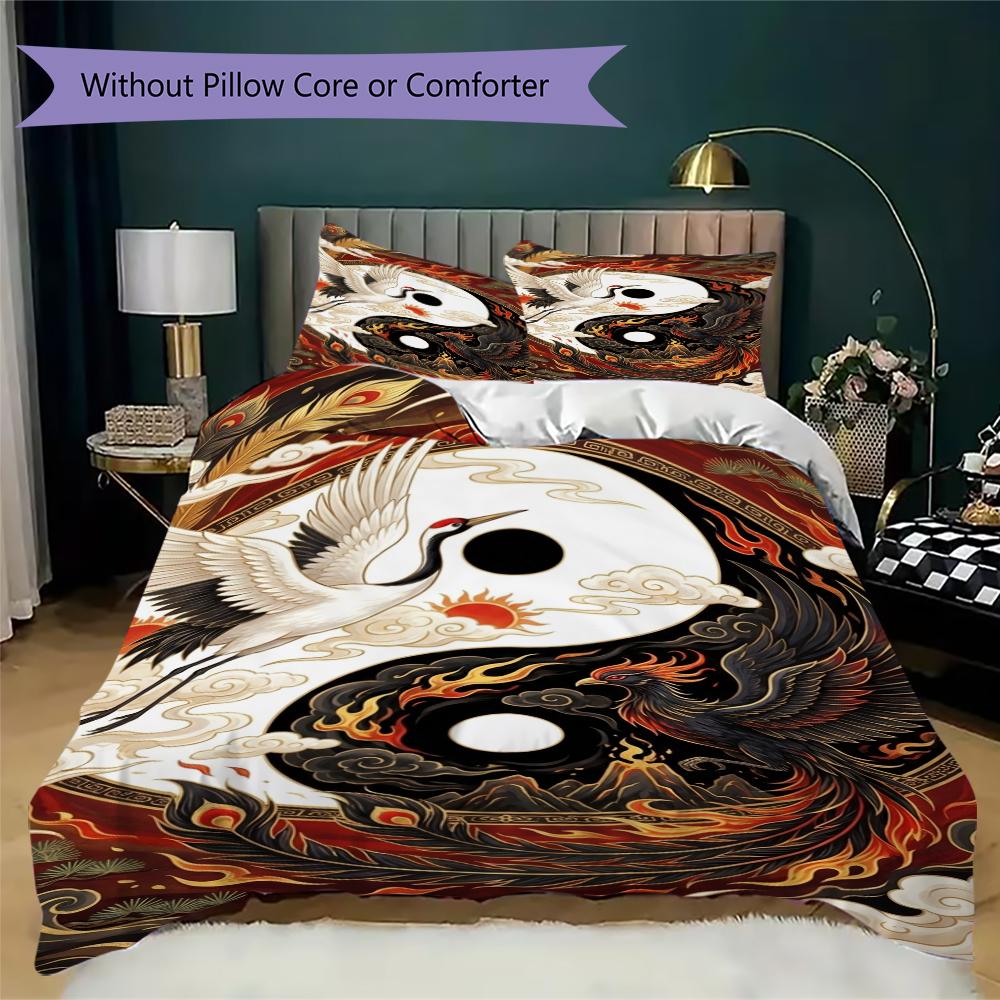 crowned Crane Pattern Bedding uilt Set uilt Cover Pillowcase Home Decoration Birthday Gift (1 * duvet cover + 2 * pillowcase without core)98