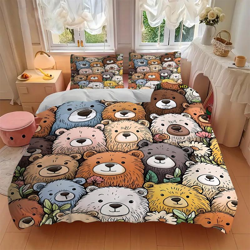 3pcs bedding set Bear Collection Includes 1 Comforter + 2 Pillowcases, Without Pillow Inserts, Soft Comfortable, Lightweight Breathable, Pri