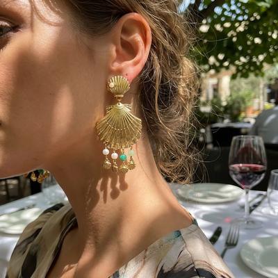 Design Sense Metal Shell Tassel Drop Earrings for Women Simple Imitation Pearls Seashells Earrings Summer Party Jewelry Gift