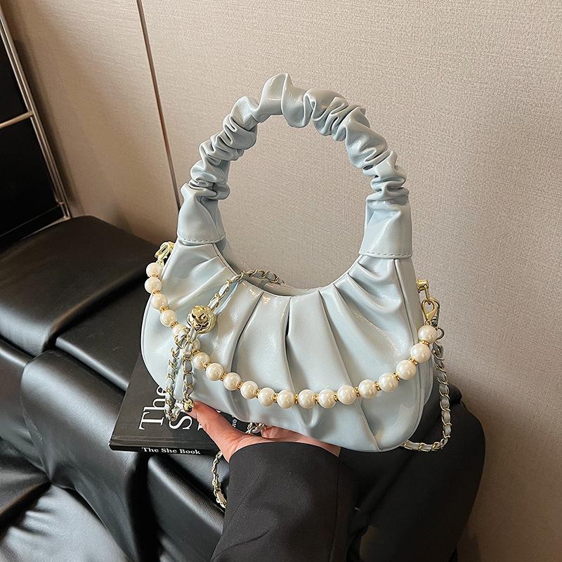 

Exquisite niche pleated bag women s new summer versatile chain messenger bag handbag small bag синий