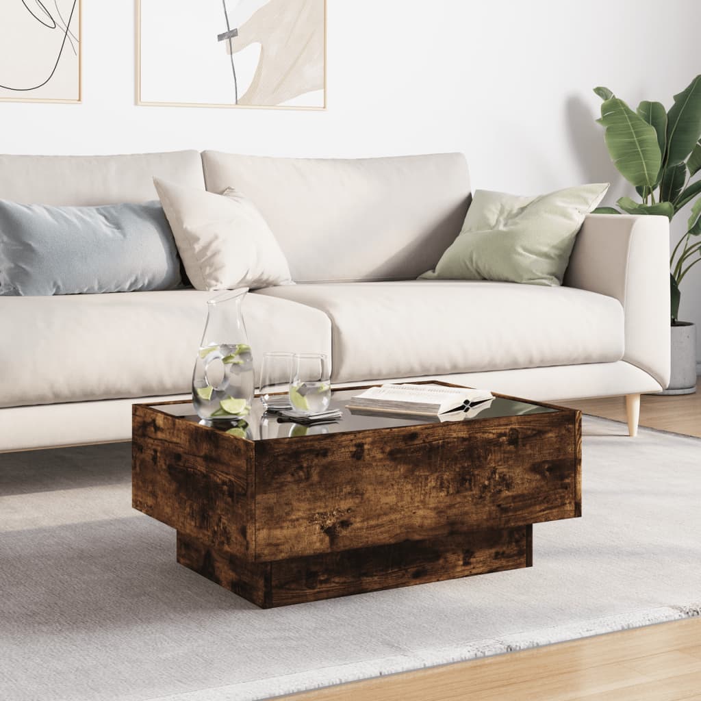 LED Coffee Table Smoked Oak 70 x 50 x 30 cm Particleboard