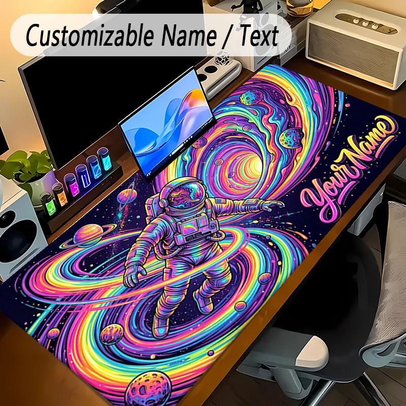 Astronaut Space Theme Personalized Mouse Pad Custom Name Text Non Slip Desk Pad For Laptop Office Desktop