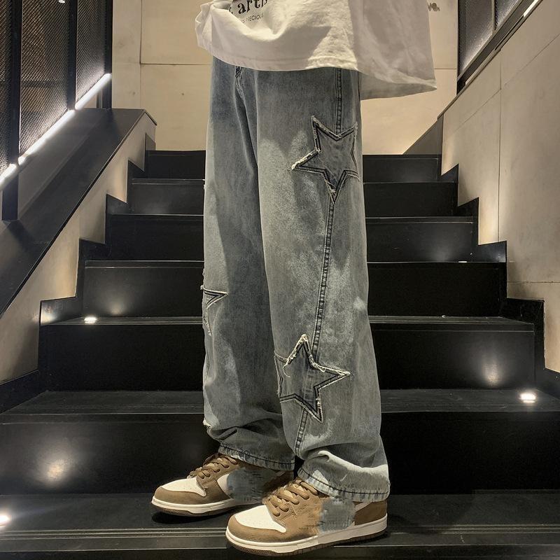 Pantaloni Denim Casual Trendy a Gamba Dritta Autunno e Inverno Larghi Hip-hop Giovani Street Jeans Pantaloni a Gamba Larga Pantaloni Y2k da Uomo