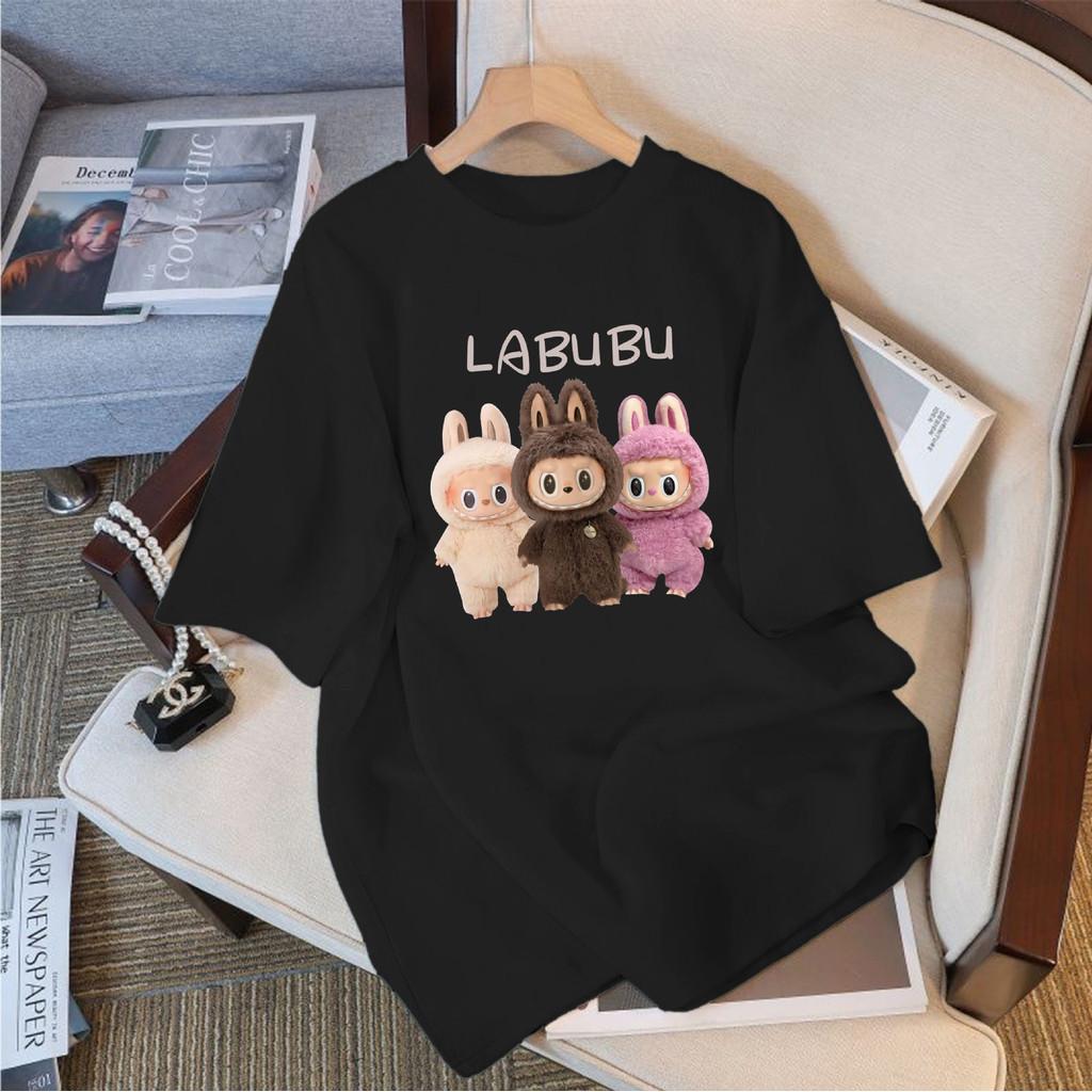 Labubu Genuine Cotton Short Sleeve T-Shirt For Everyday Korean Style Designed With Cartoon Pattern And Loose Shape