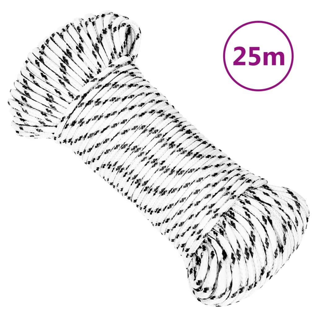Vidaxl Pleciona Linka Żeglarska, Biała, 4 Mm X 25 M, Poliester