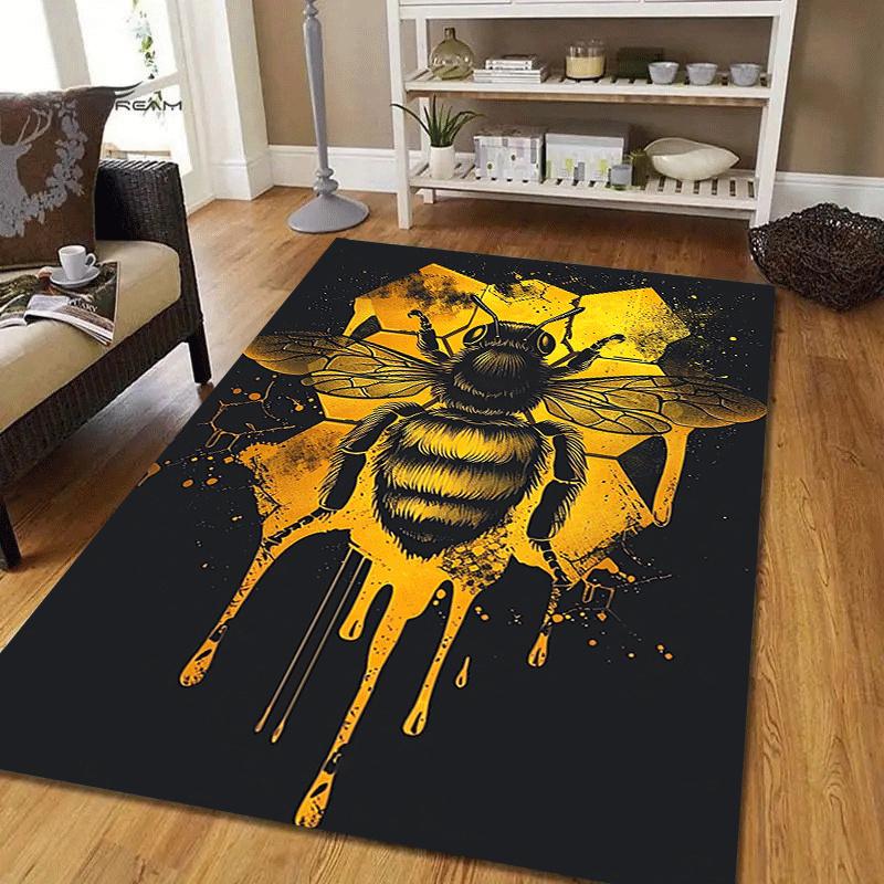 1 Stück Bienen und Waben Druck, Design Teppich - Weich, Rutschfest und Langlebig Gaming Zimmer Dekoration für Schlafzimmer, Wohnzimmer