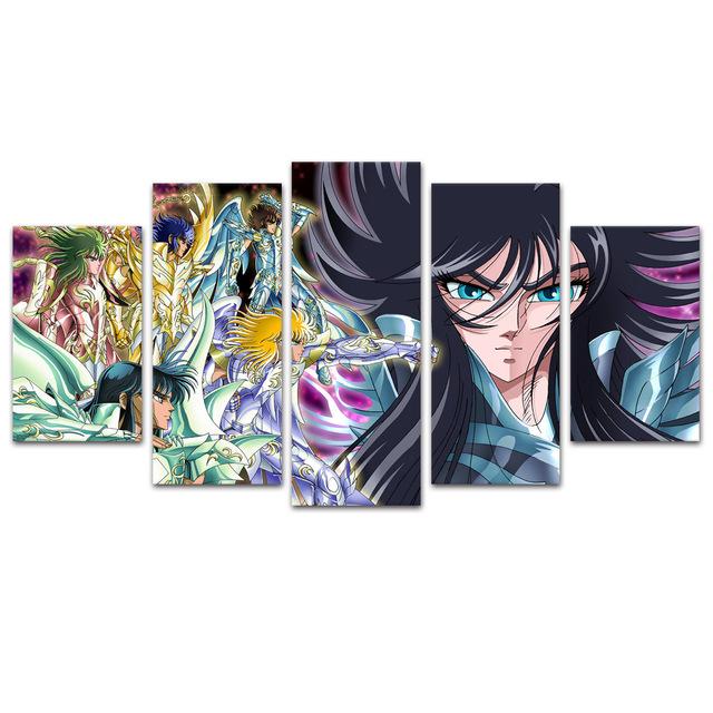 5 Panels Wall Art Cartoon Saint Seiya Canvas Poster Modern Painting Wall Picture For Kids Room Home Decor Cartoon Anime