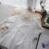 2025 Summer Korean Lace V-Neck Tie-Up Embroidered Short Sleeve Women's Shirt