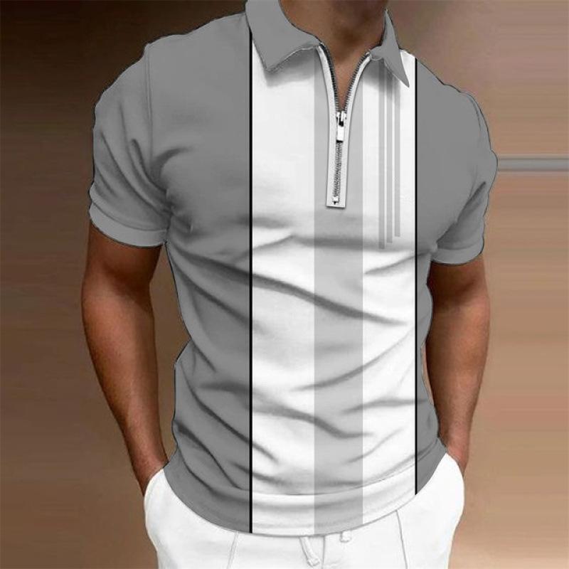 Men's Short Sleeve Zip Neck Polo Shirt, Stylish Casual Daily Wear Top