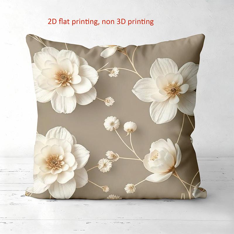 

1 Pieces Beige Pillow with White Flower 2D Flat Printed Design Polyester pillowcase sofa decorative cushion cov Headboard Pillow 45x45cm