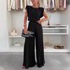 2025 Women's Fashion Set: Sleeveless Round Neck Top & Pleated Wide-Leg Pants