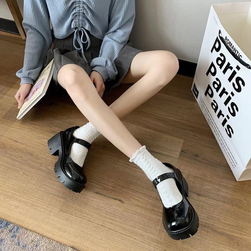 British Style Black Small Leather Shoes Women's Spring and Autumn Models Japanese Thick-soled Heightened Mary Jane Shoes Lolita Jk Shoes