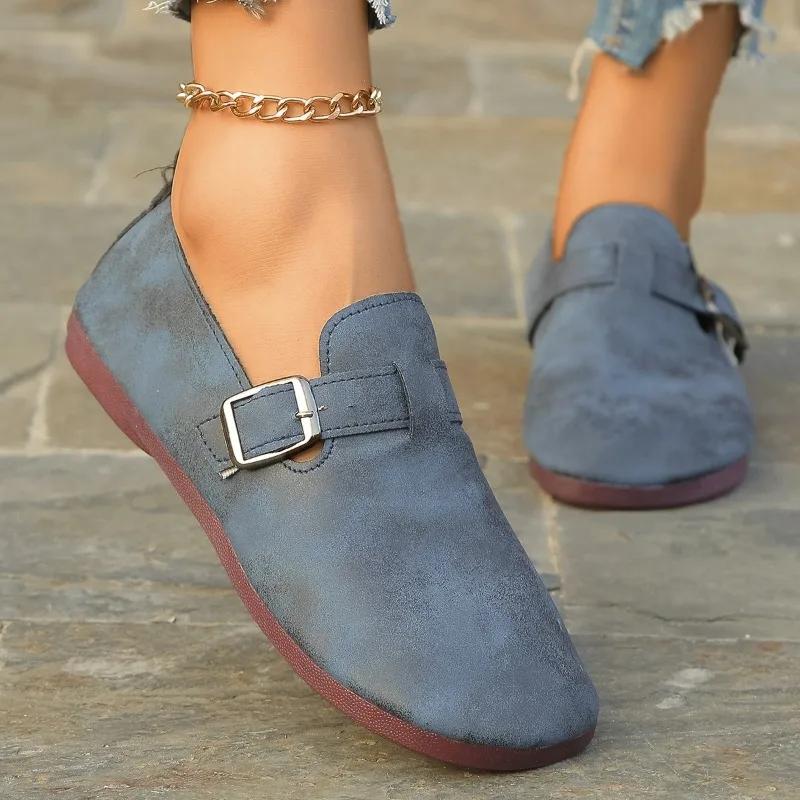 Fashion 2025 Summer Hot Sale Round Toe Women's Soft Bottom Flats Classics Buckle Outdoor Flats for Women Daily Plus Size Shoes Zapatos