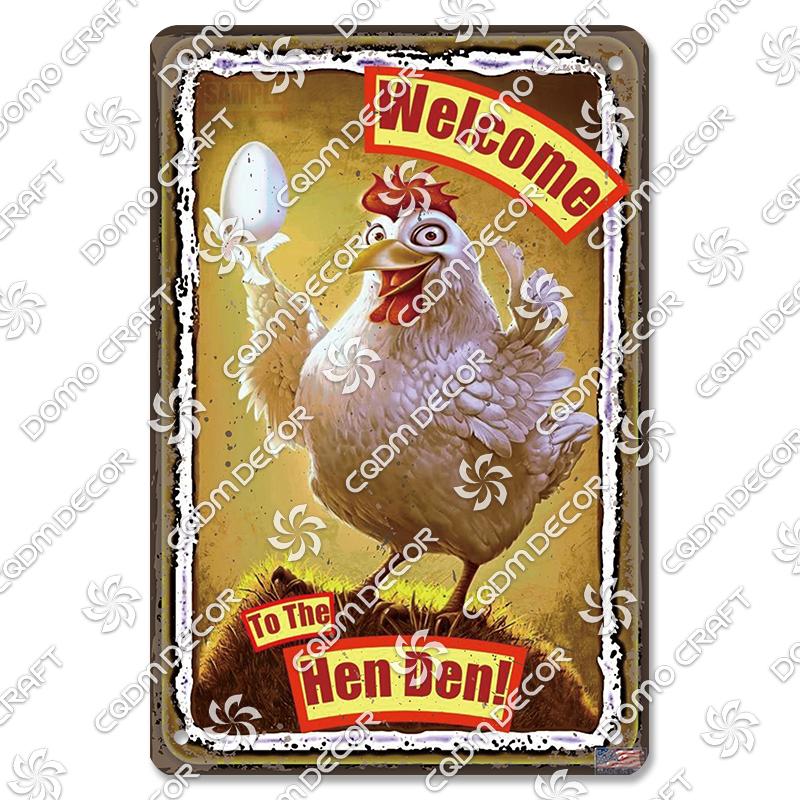 Retro Chicken Poster Metal Tin Signs Rooster Hen Eggs Metal Plate Vintage Wall Decor Club Farm Chicken Coop