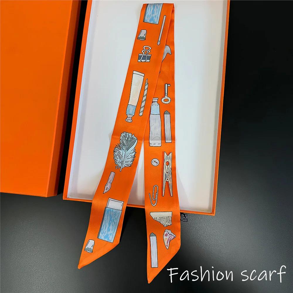 

Europe 2025 Fashion New National Style Small Nroken Flower Women s Decorative Twill Binding Bag Handle Silk Scarf Ribbon Scarf 90X5CM