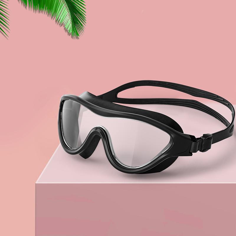 Große Schwimmbrille mit abgerundeten Ecken, flache leichte Schwimmbrille
