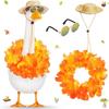 Hawaiian Porch Goose Outfits Summer Lawn Goose Costume Straw Hat And Hawaiian Lei Sunglasses Set for 23/17'' Lawn Patio Goose Statue