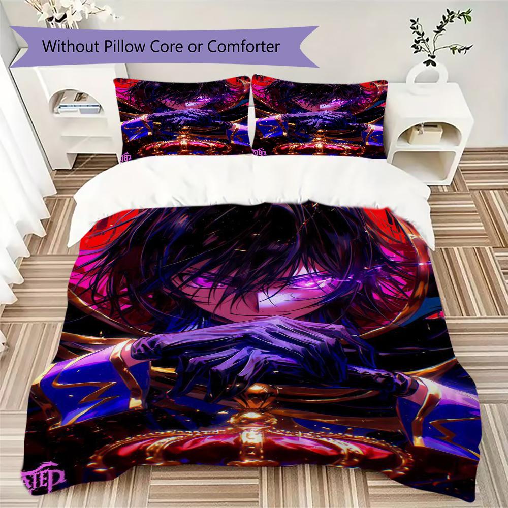 Code Geass Pattern Bedding,Quilt Set Quilt Cover Pillowcase Home Birthday Gift(1 * duvet cover + 2 * pillowcase, without core)_lx