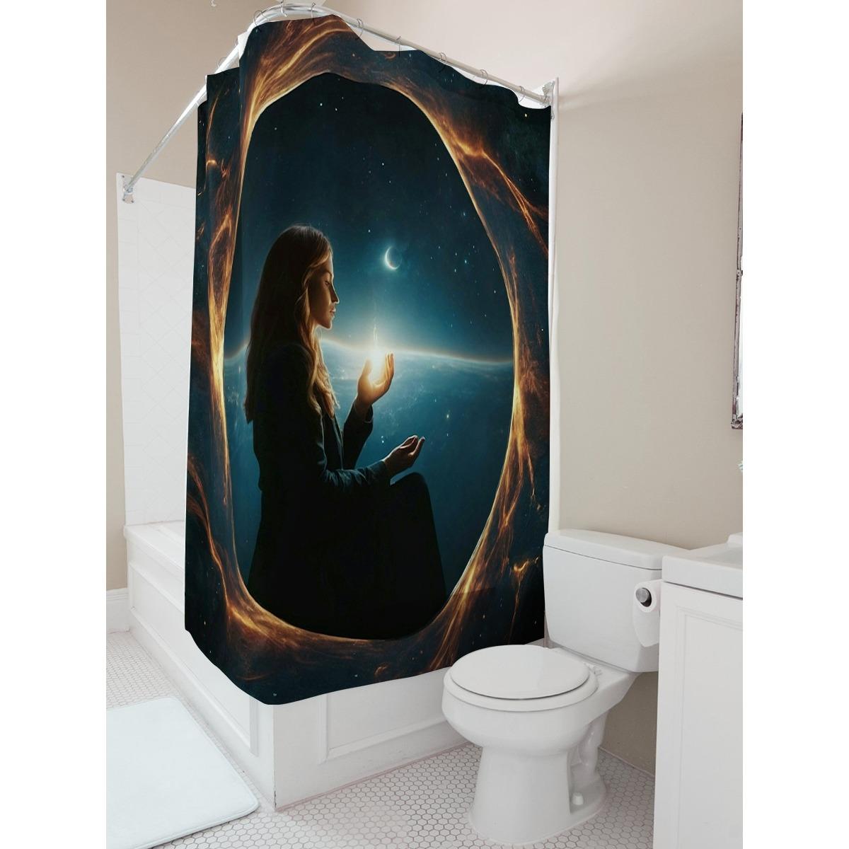 Starry Night Meditation Waterproof Shower Curtain W60H190(CM)-1 Pcs