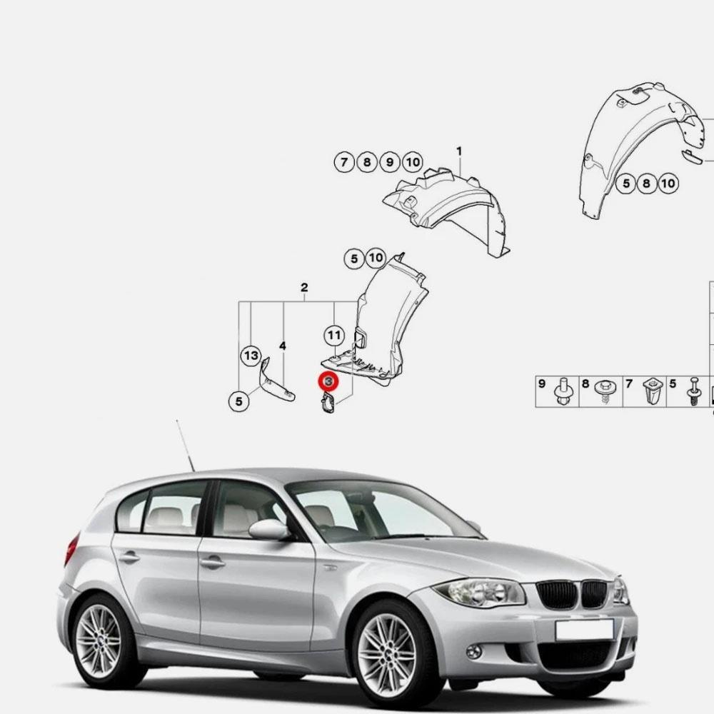 Vložka předního blatníku - Pro BMW řady 1 E81 E87 - Levá strana Kryt kola PN: 51717141873