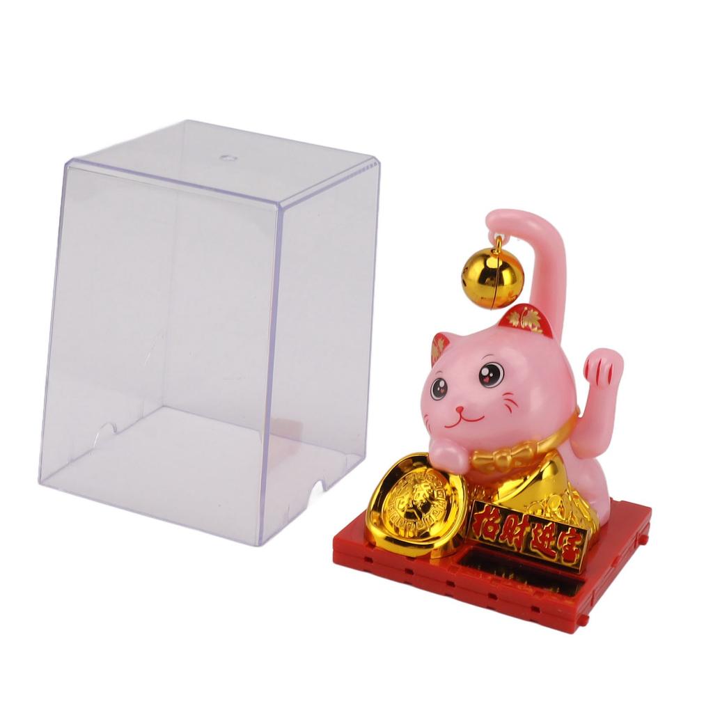 Arm Waving Fortune Cat Solar Powered Light Induction   Cat Decoration for Desks   Car Dashboards Pink