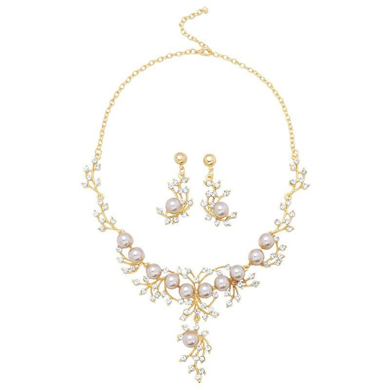 Yi Sugar Fashion Trendy Crystal Gold Plated Wedding Party Pearl Jewelry Necklaces Zircon Jwelleries Set With Pearls for Women