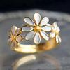 Daisy Flower Ring for Women Aesthetic Party Gold Color Finger Accessories White Enamel Fresh Style Daily Holiday Jewelry