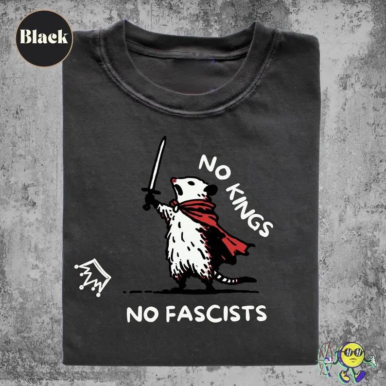 No Kings No Fascists Opossum Meme Shirt Anti Trump Protest Tee 3XL