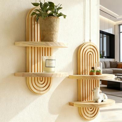 מדף קיר ספירלי אובלי צף בוהמי בית חווה כפרי עץ כפרי מדף תצוגה לתלייה על הקיר קישוט סלון חדר שינה אמבטיה מתלה אחסון