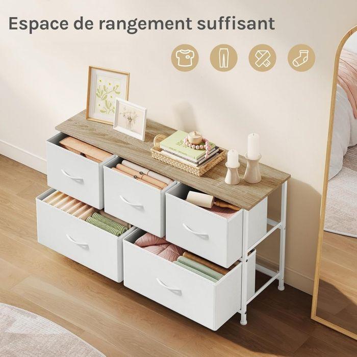 WOLTU Bedroom Chest of Drawers - 5-Drawer Fabric Cabinet - Engineered Wood and Metal - White W0ITT5025